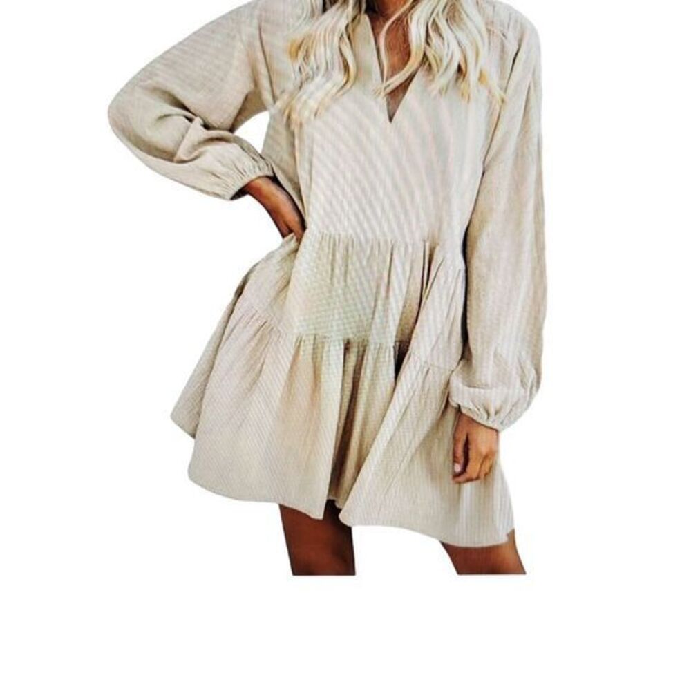FANCYINN Womens M Peasant Tiered Long Sleeve Dress Fairy‎ Cottagecore Boho